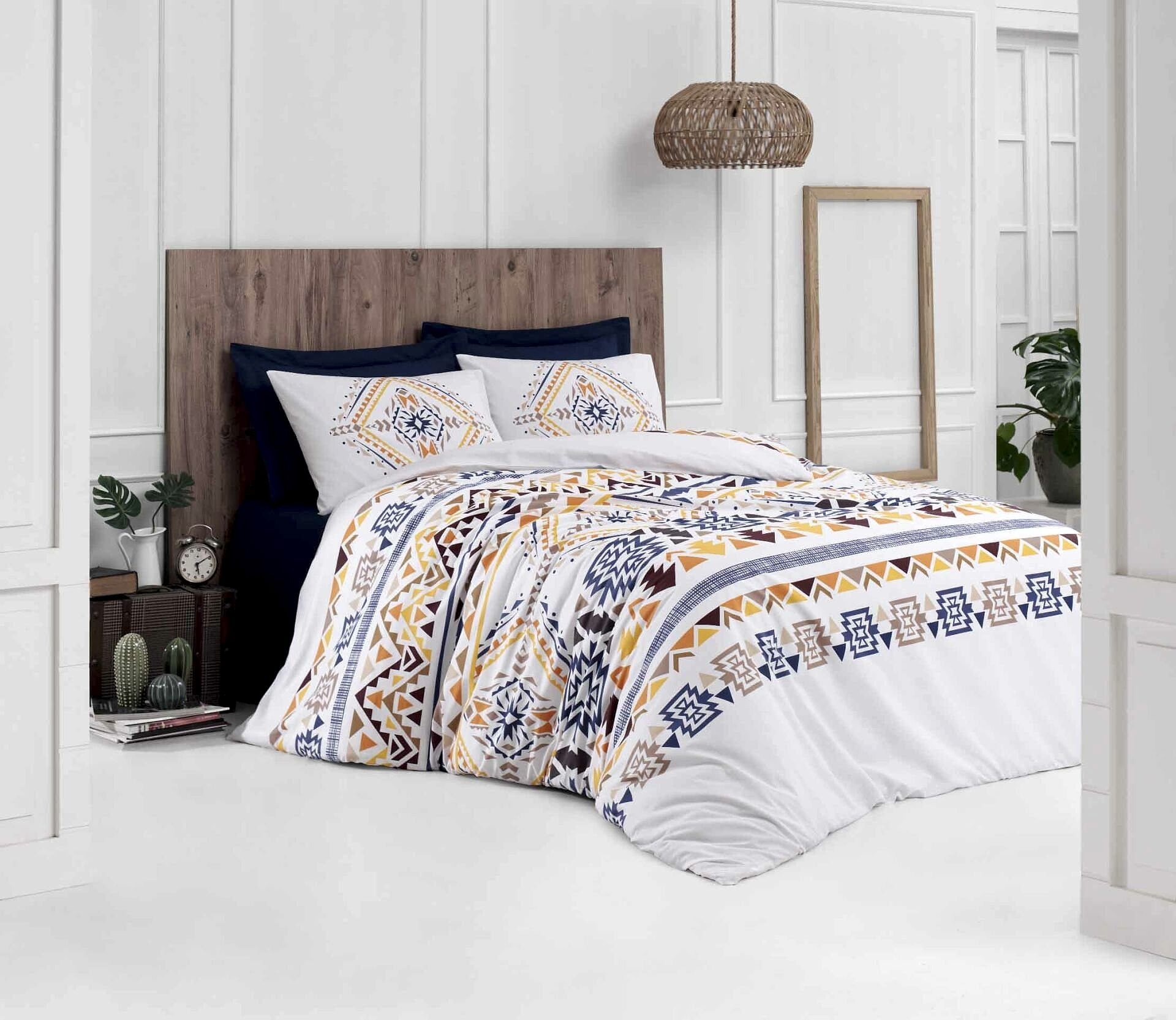 Altınbaşak %100 Pamuk Ranforce Tek Kişilik Nevresim Takımı Ethnic İndigo