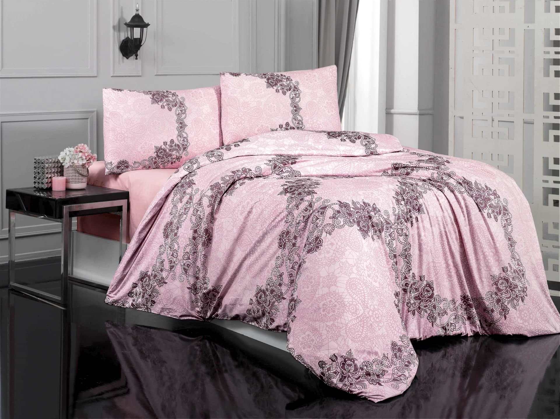 Altınbaşak %100 Pamuk Ranforce Çift Kişilik Nevresim Takımı Beoni Pembe